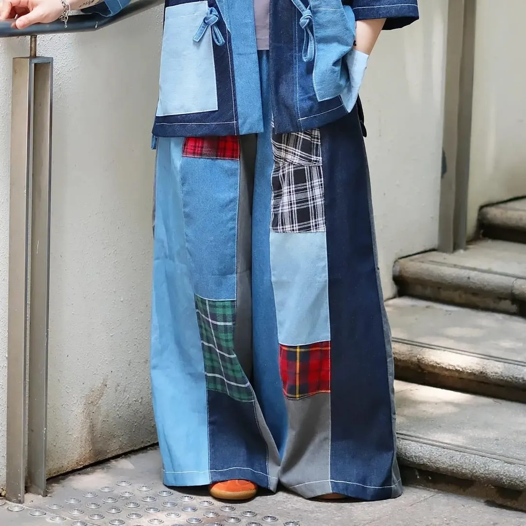 First Edition — Denim Patchwork Wide-Leg Pants