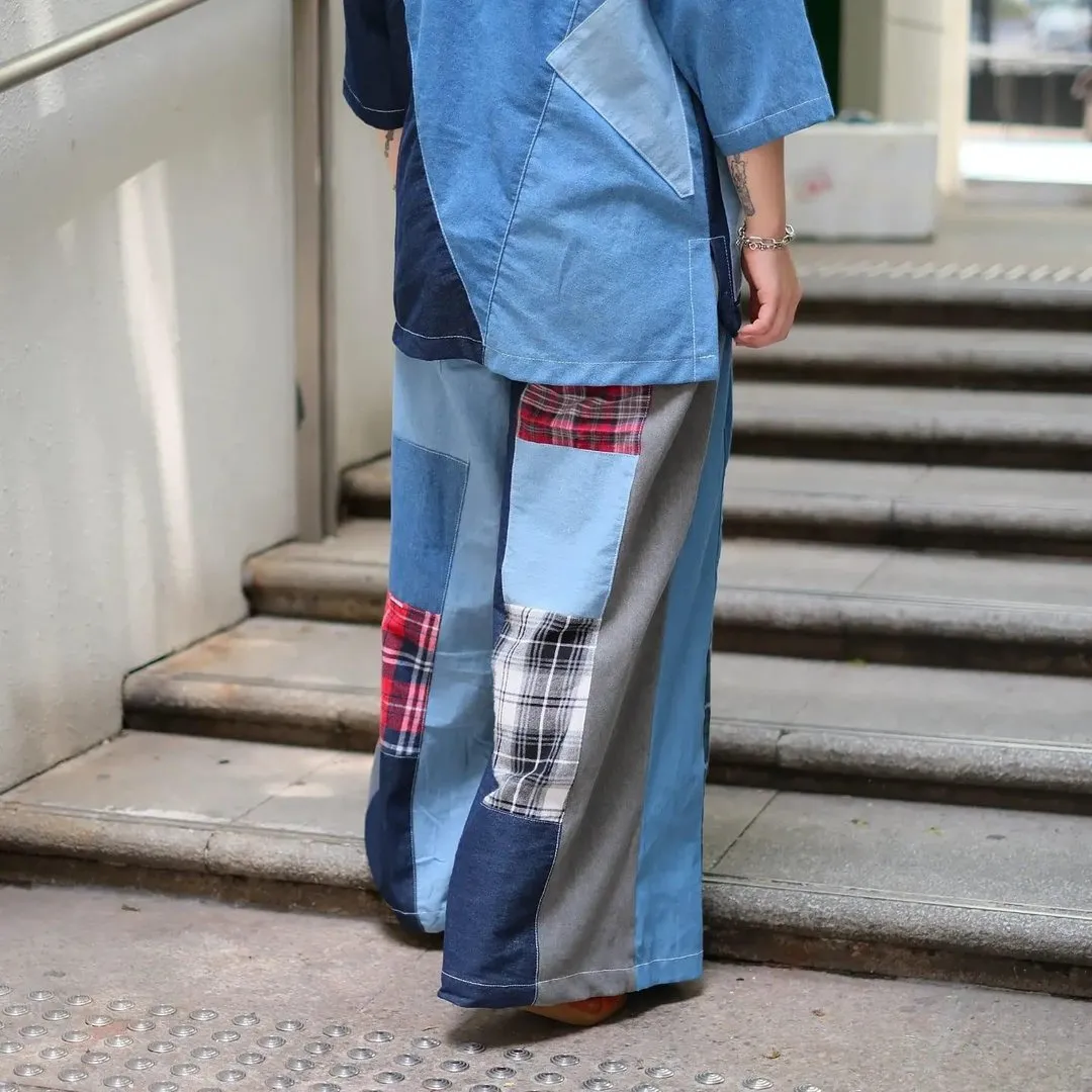 First Edition — Denim Patchwork Wide-Leg Pants