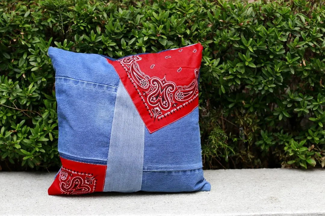 First Edition — Denim Patchwork Cushion