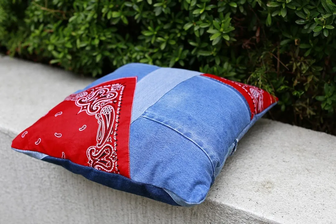 First Edition — Denim Patchwork Cushion