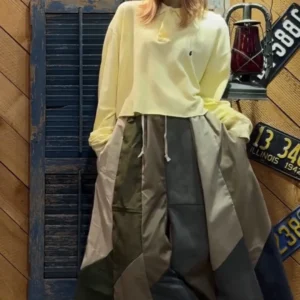 First Edition — Military Patchwork Maxi Skirt