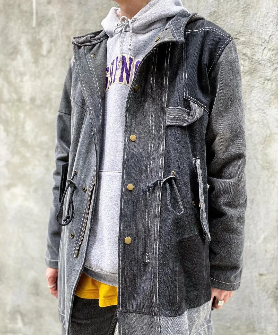 First Edition — Black Denim Patchwork Parka