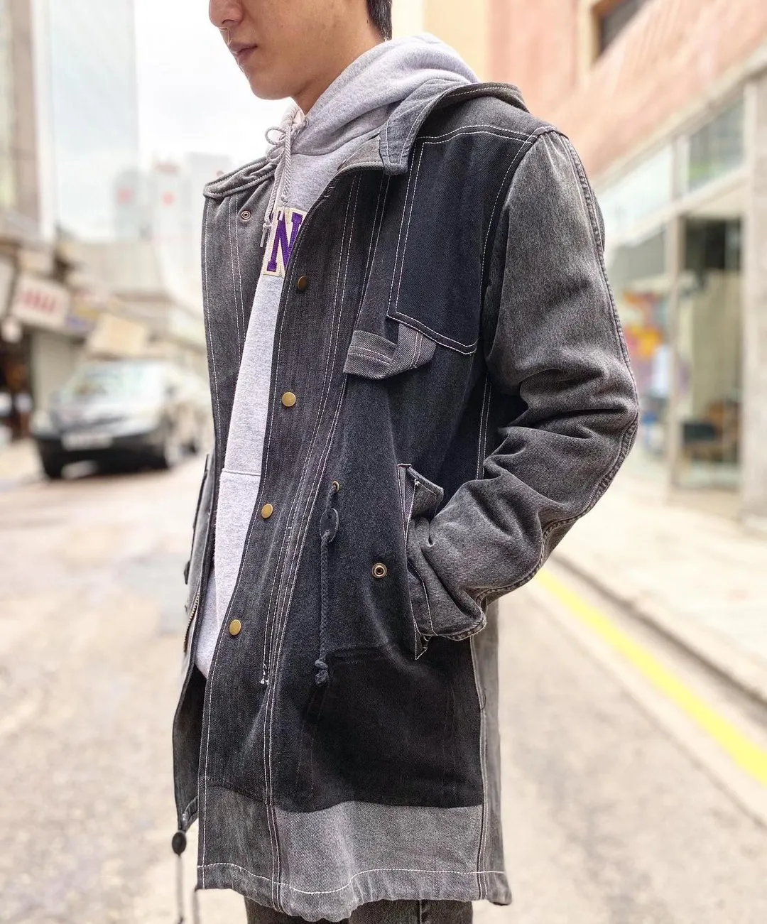First Edition — Black Denim Patchwork Parka